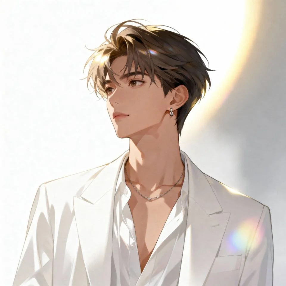 white-pfp-boy-side-view boy in white outfit facing side with blurred bright light