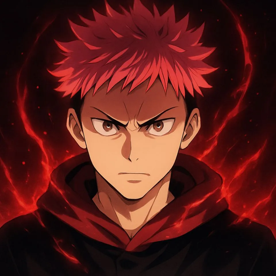 Yuji Itadori anime PFP with red glow aura