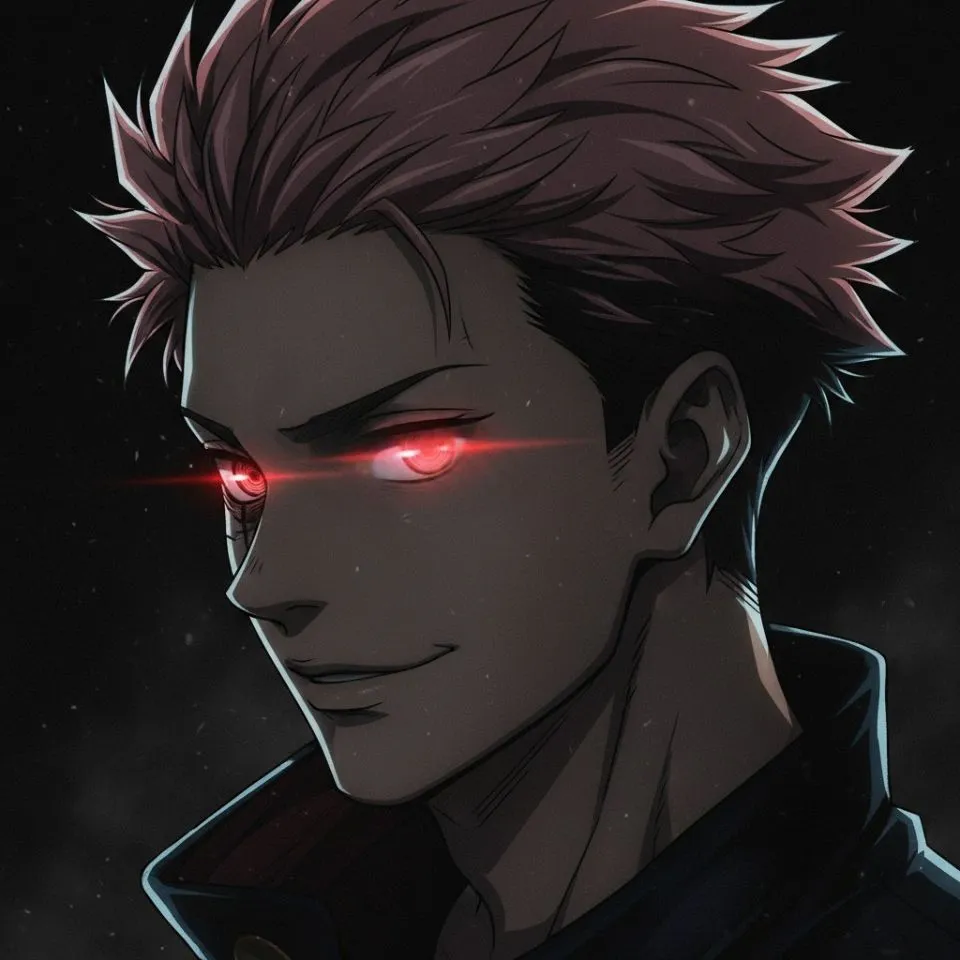 Yuji Itadori PFP with red glowing eyes in shadow