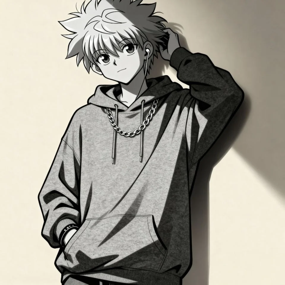 aesthetic-killua-pfp-casual Casual aesthetic Killua anime PFP in streetwear outfit.