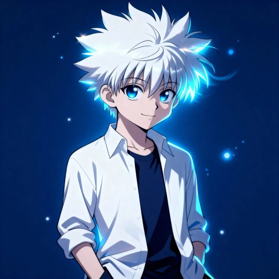 aesthetic-killua-pfp-glow Aesthetic Killua PFP with soft blue glow and minimalist design.