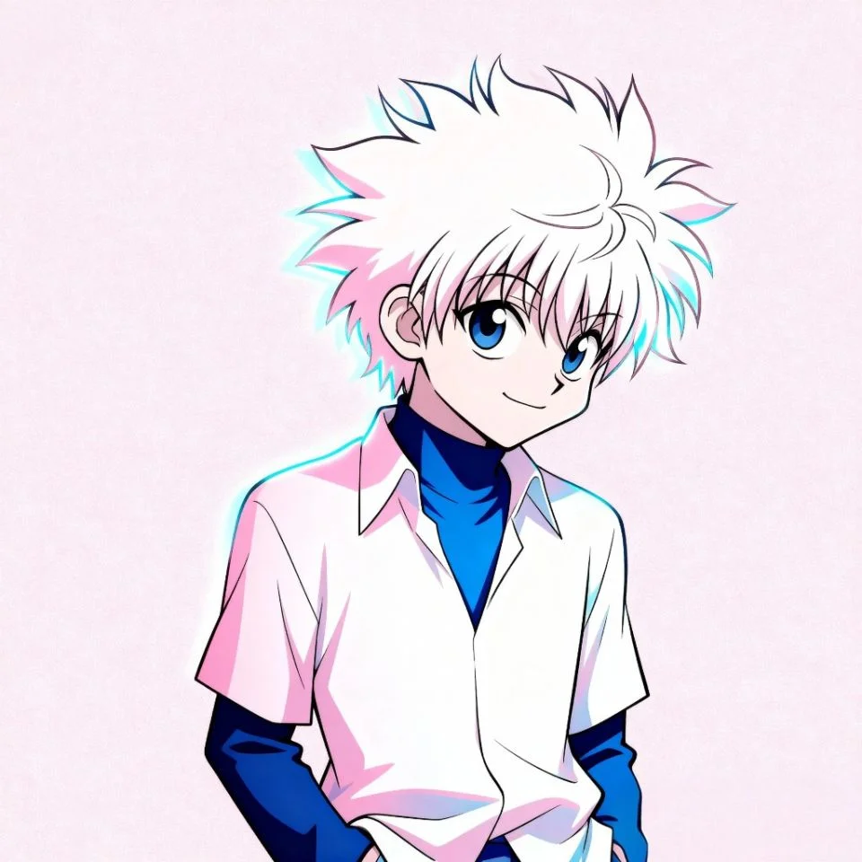 aesthetic-killua-pfp-pastel Aesthetic Killua PFP with soft pastel background and relaxed pose.