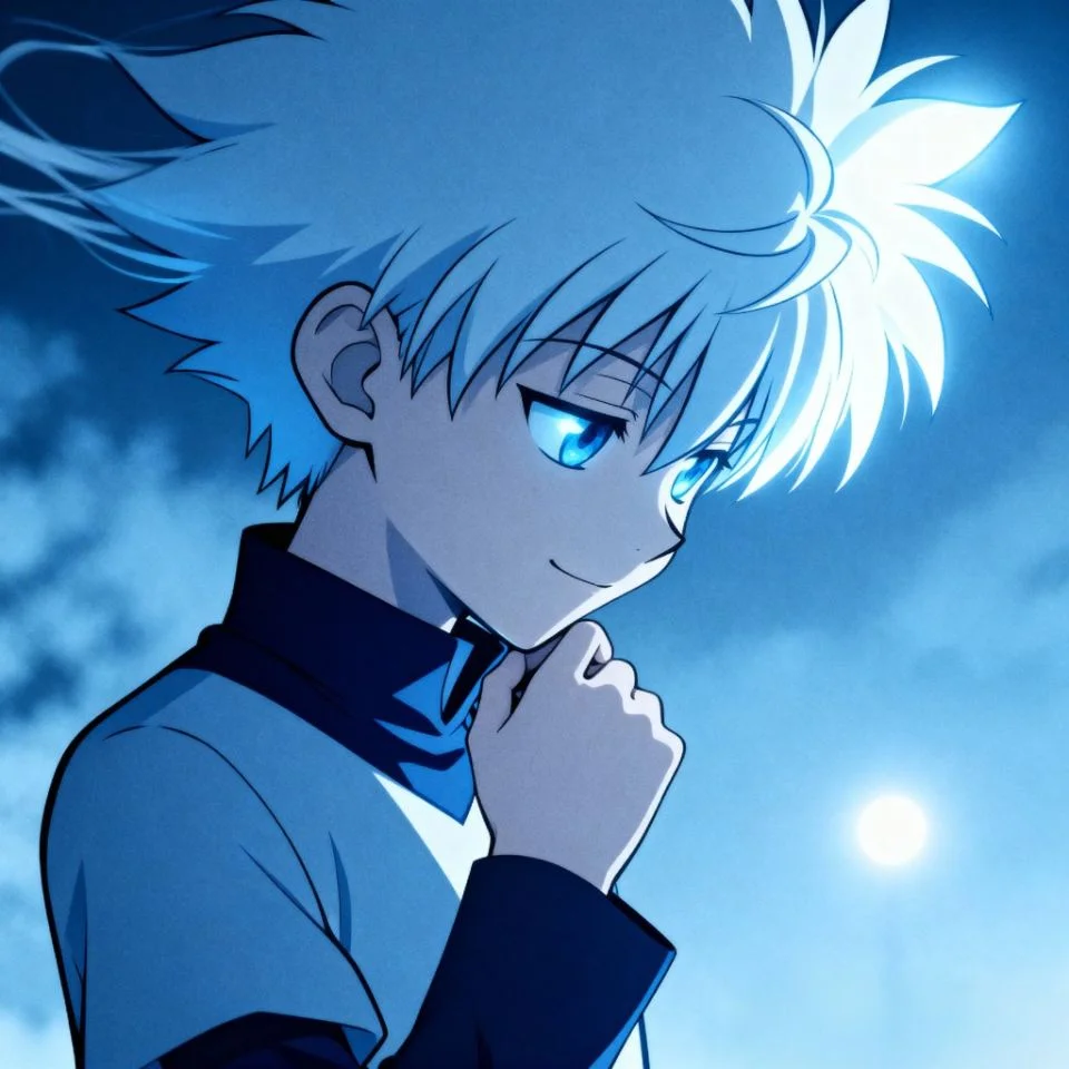 aesthetic-killua-pfp-soft Soft aesthetic Killua anime PFP with blue tone.