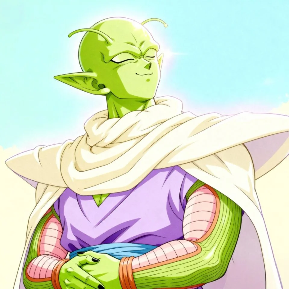 Aesthetic Piccolo PFP with pastel green and purple color tones.