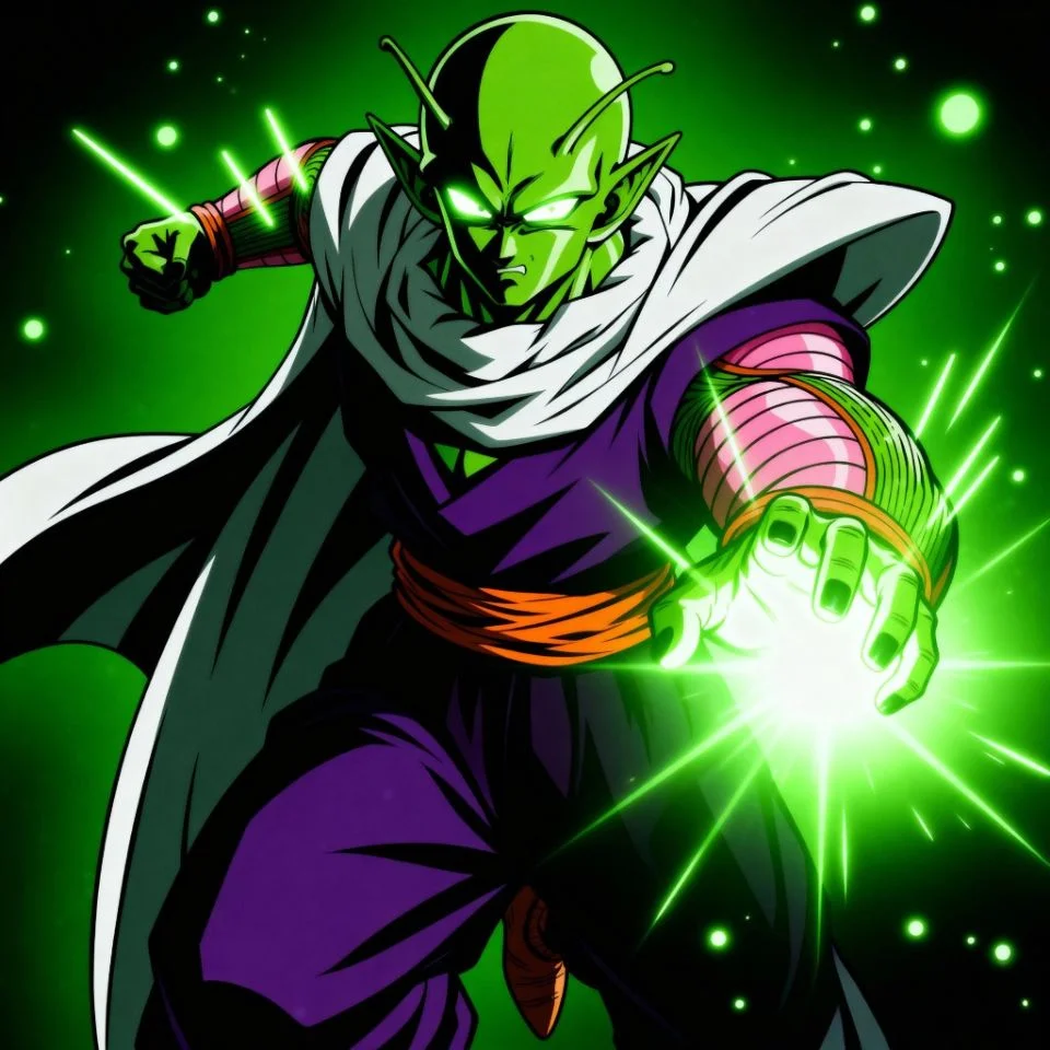 Anime Piccolo with glowing green aura PFP.