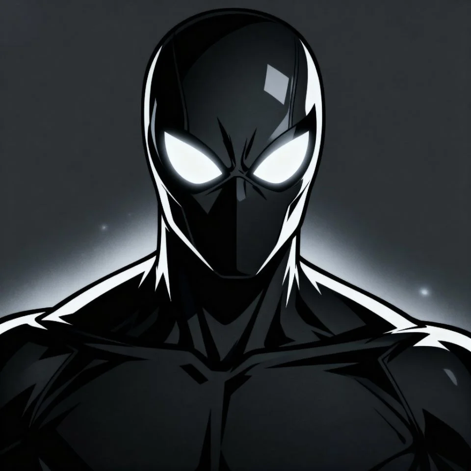 Black Spider-Man close-up face PFP with sharp lighting.