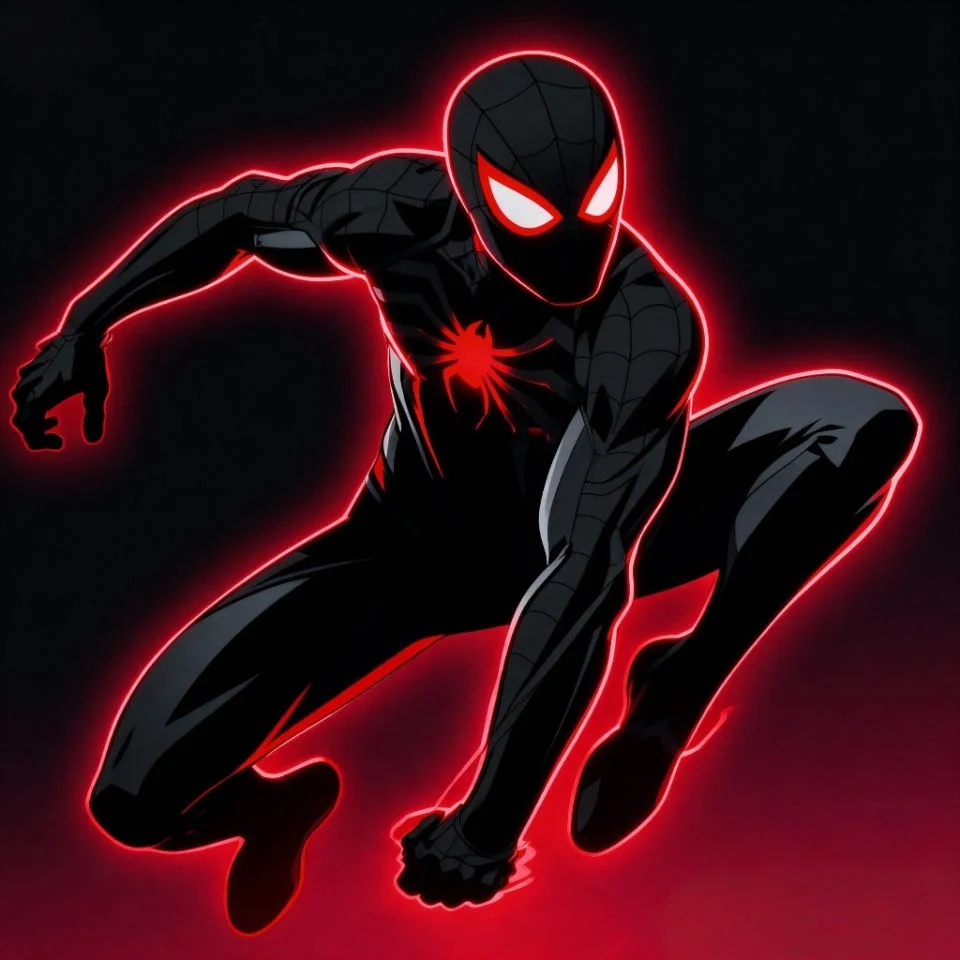 Black Spider-Man PFP with neon red glow.