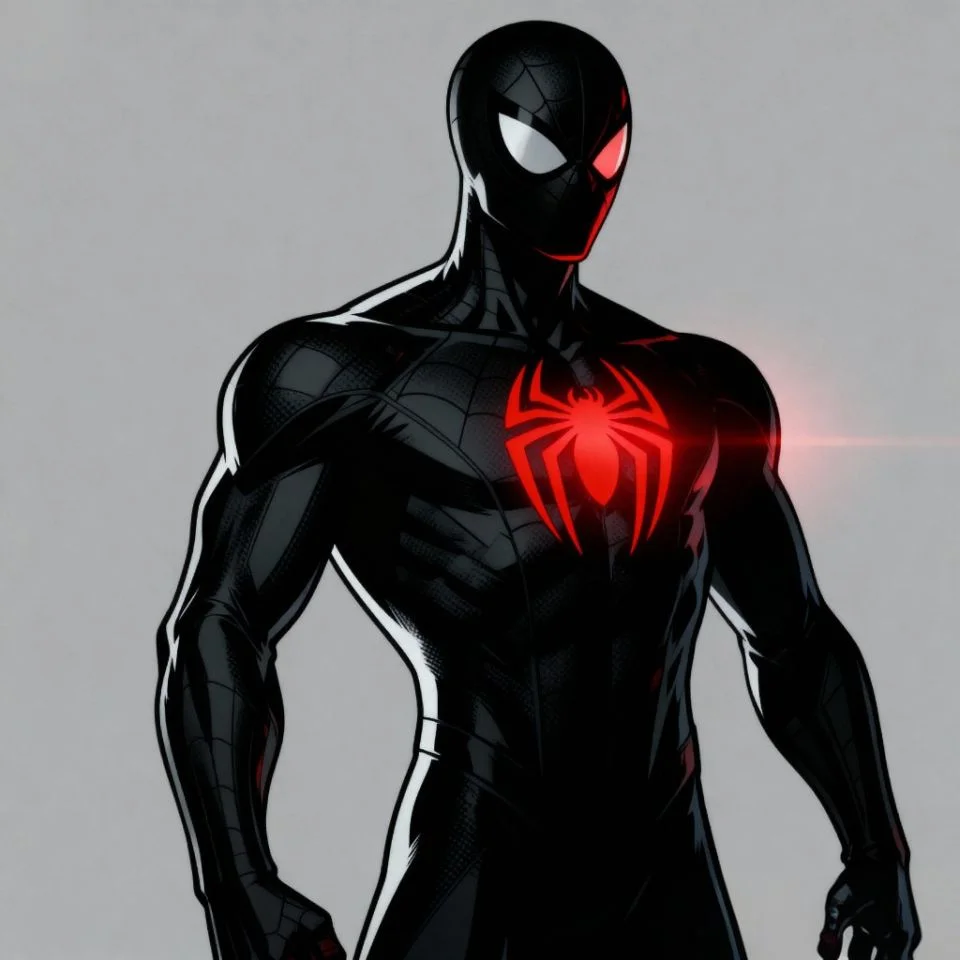 Black Spider-Man PFP with red spider emblem glowing.