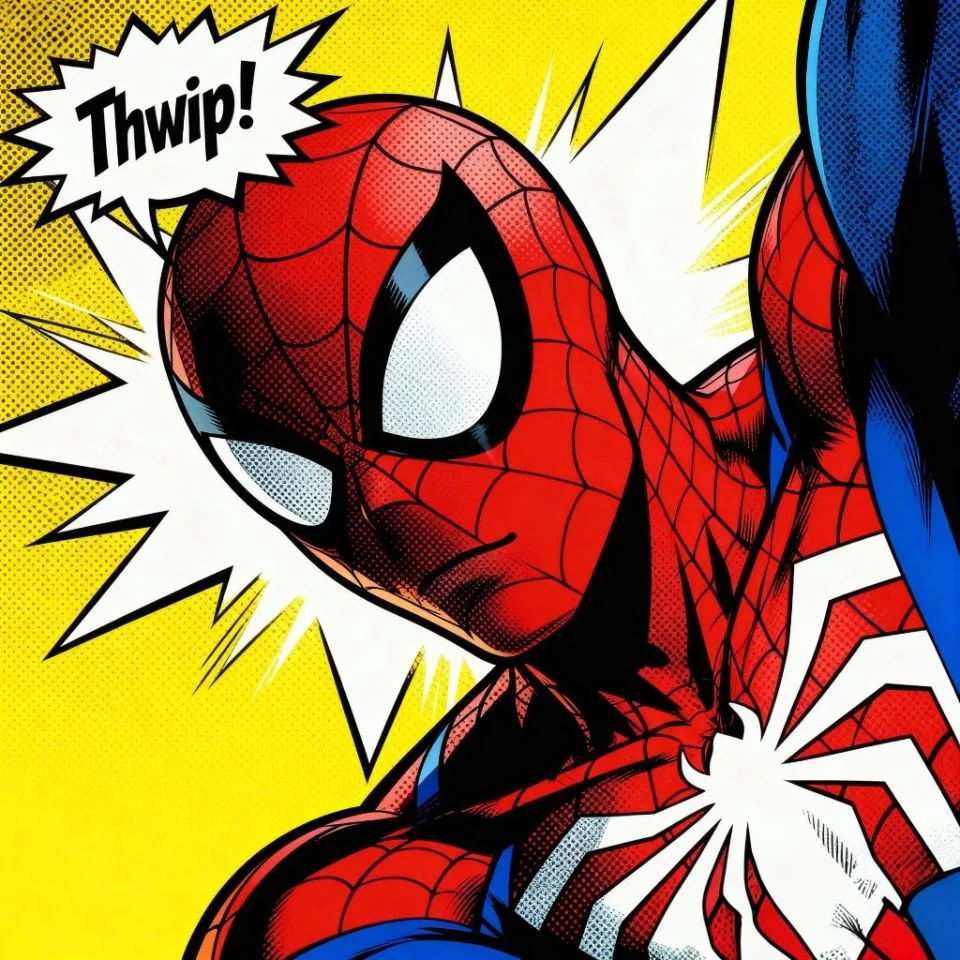 Comic Spider-Man PFP with speech bubble and action text.