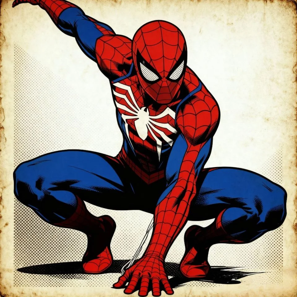 Vintage comic Spider-Man PFP with halftone texture.
