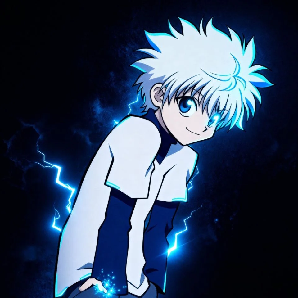 cool-killua-pfp-blue-aesthetic Cool Killua PFP with blue aesthetic background.