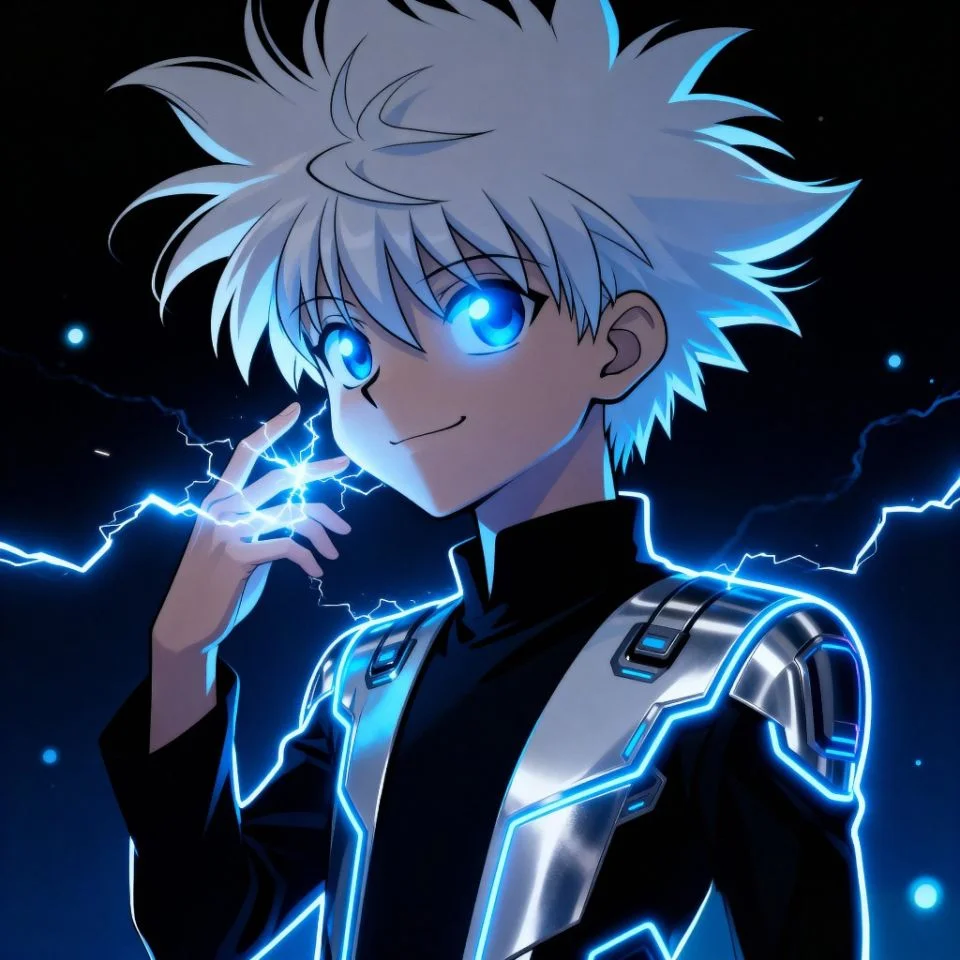 cool-killua-pfp-electric-glow Cool Killua PFP with electric blue glow effect.