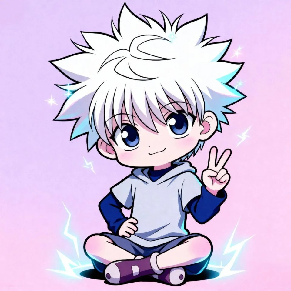 cute-killua-pfp-chibi Chibi Killua cute PFP with big eyes and smile.
