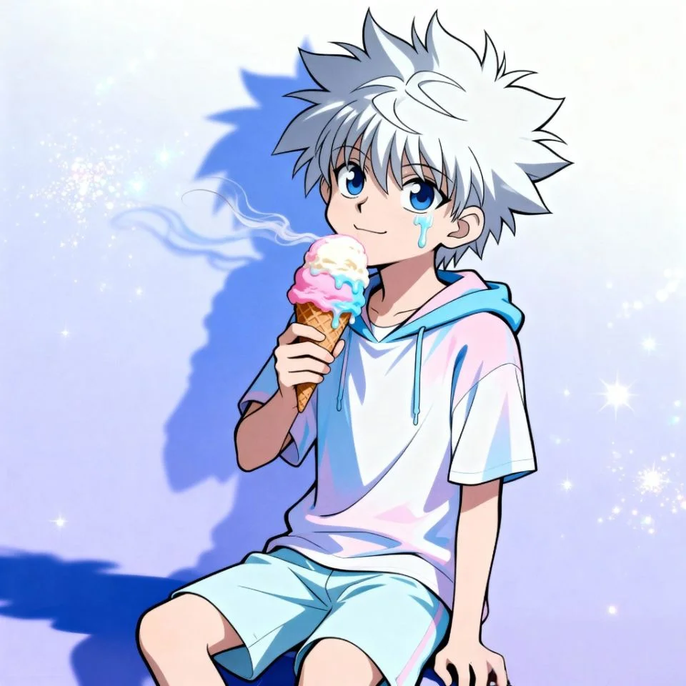 cute-killua-pfp-icecream Killua eating ice cream, cute anime avatar.