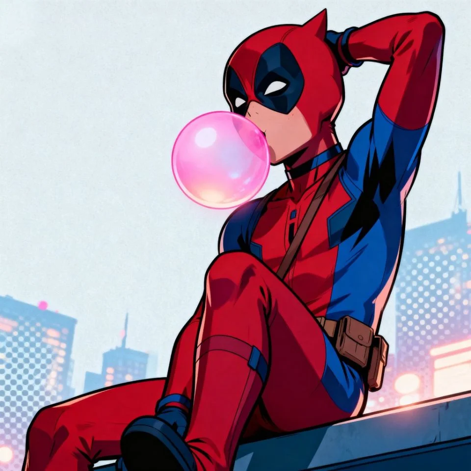 Cute Spider-Man blowing bubble gum PFP.