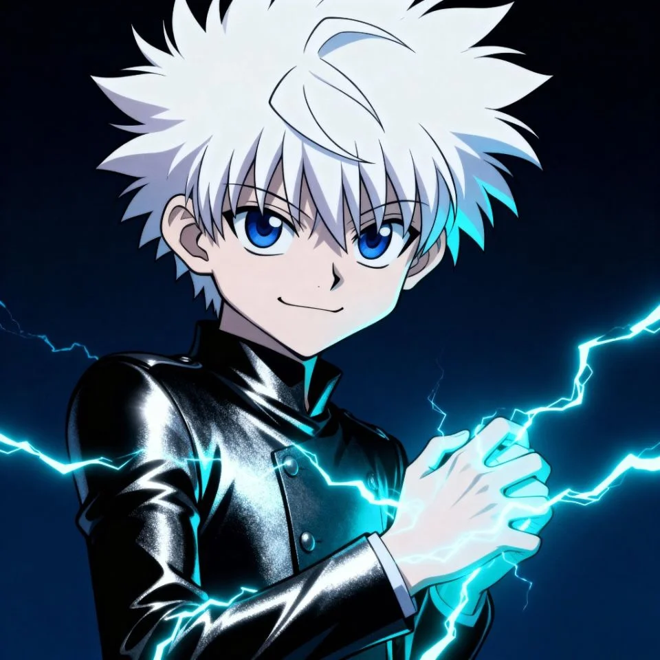 dark-killua-pfp-blue-glow Dark Killua PFP with blue electric glow effect.