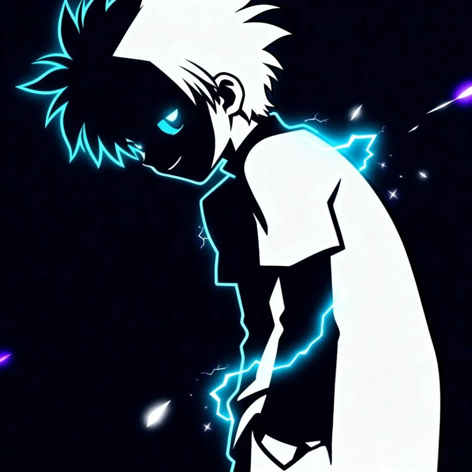 dark-killua-pfp-silhouette Dark Killua silhouette PFP with glowing outline.