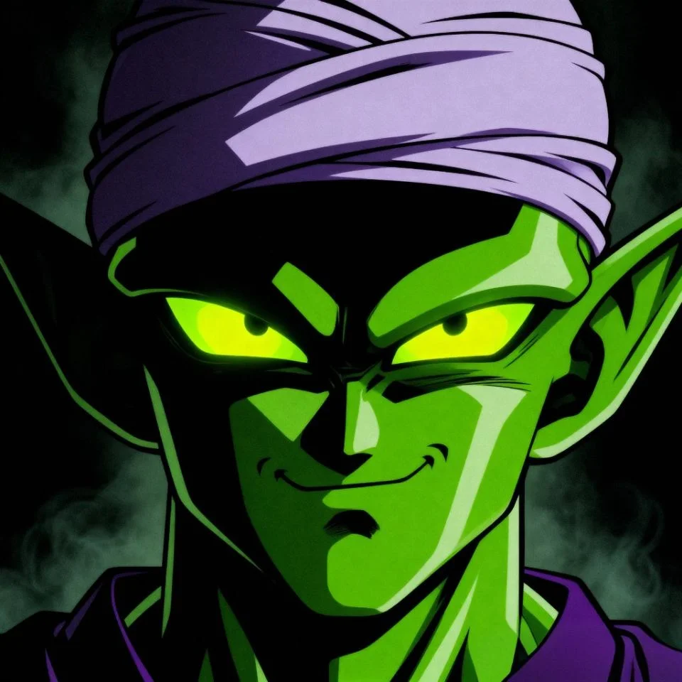 Close-up dark Piccolo PFP focusing on glowing eyes only.