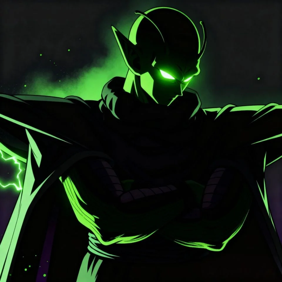 Piccolo dark aesthetic PFP with green light glow.