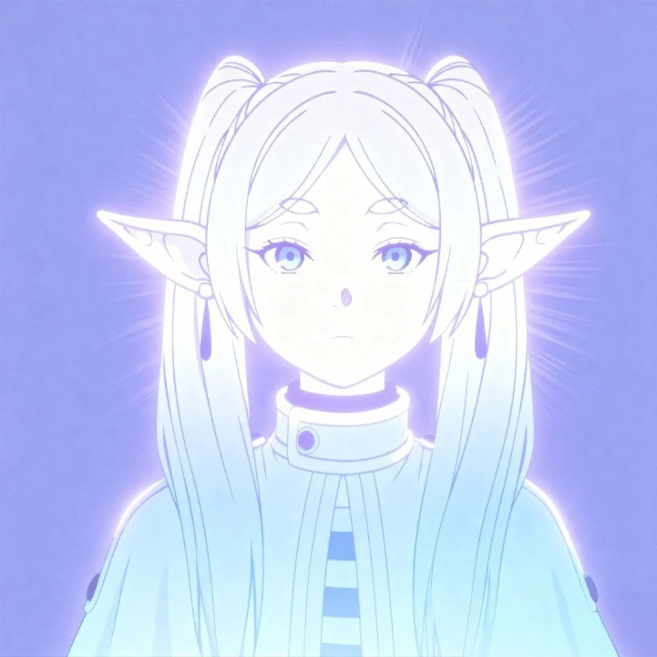 Frieren silhouette icon with soft glow and simple gradient