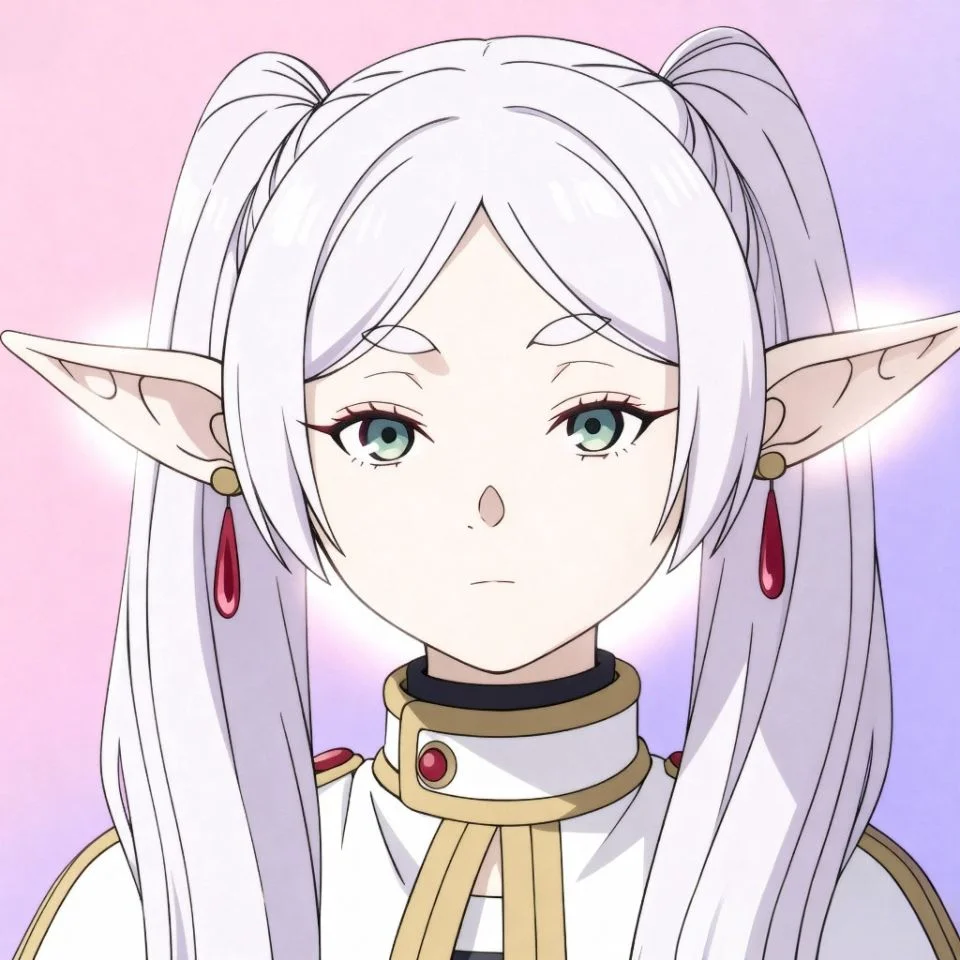 minimal Frieren icon with pastel pink and lavender gradient background