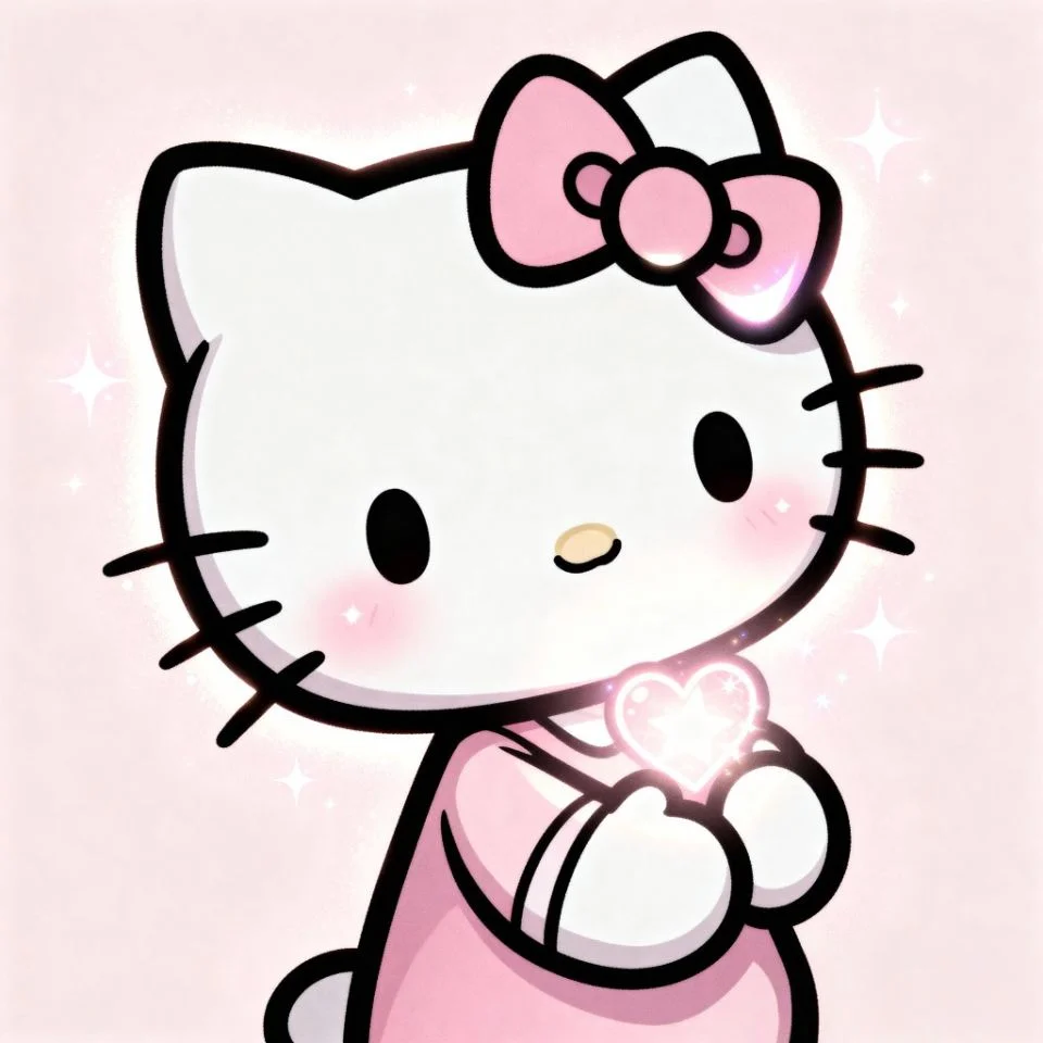 hello-kitty-anime-pfp-cute-edit anime-style Hello Kitty with glowing cheeks and soft sparkle