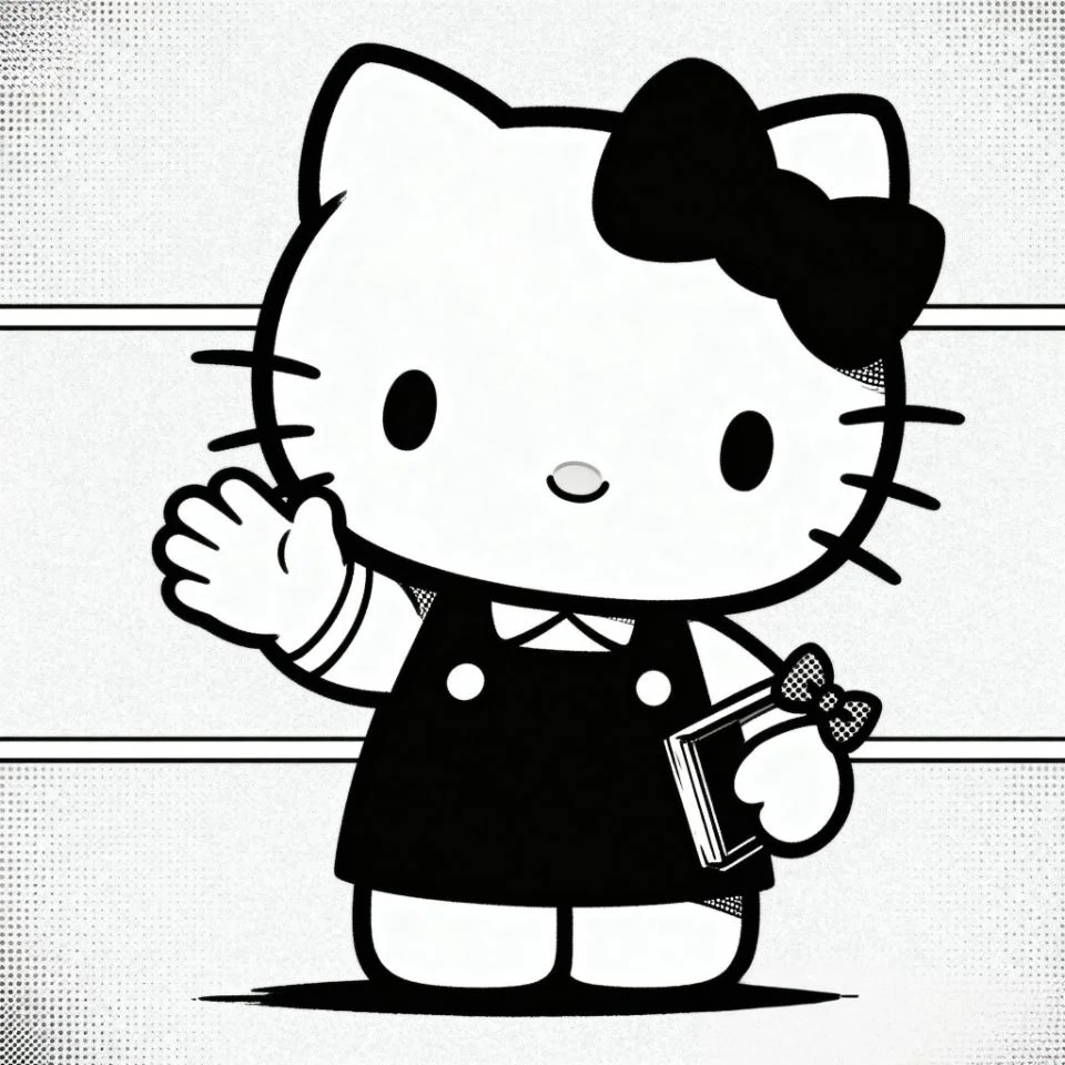 hello-kitty-anime-pfp-manga manga panel Hello Kitty edit in black and white aesthetic