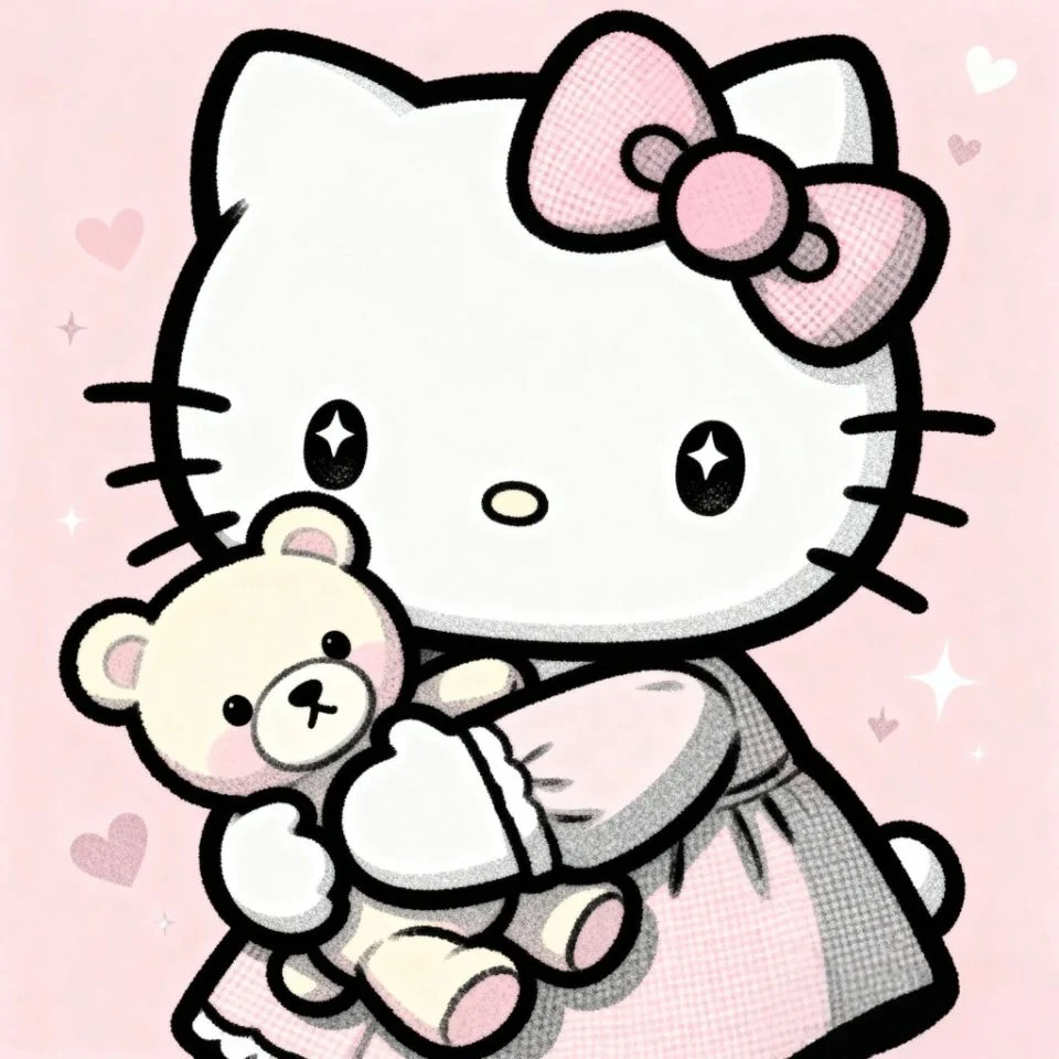 hello-kitty-cute-kawaii-hug Hello Kitty hugging teddy bear in pink scene
