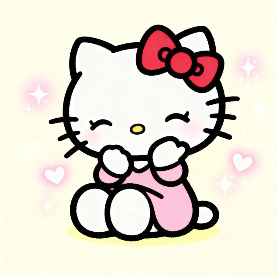 hello-kitty-cute-kawaii-smile Hello Kitty smiling with soft pastel background and hearts
