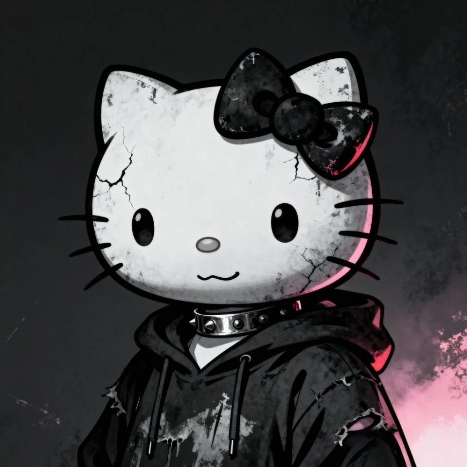 hello-kitty-grunge-dark Hello Kitty with black background and dark grunge filter