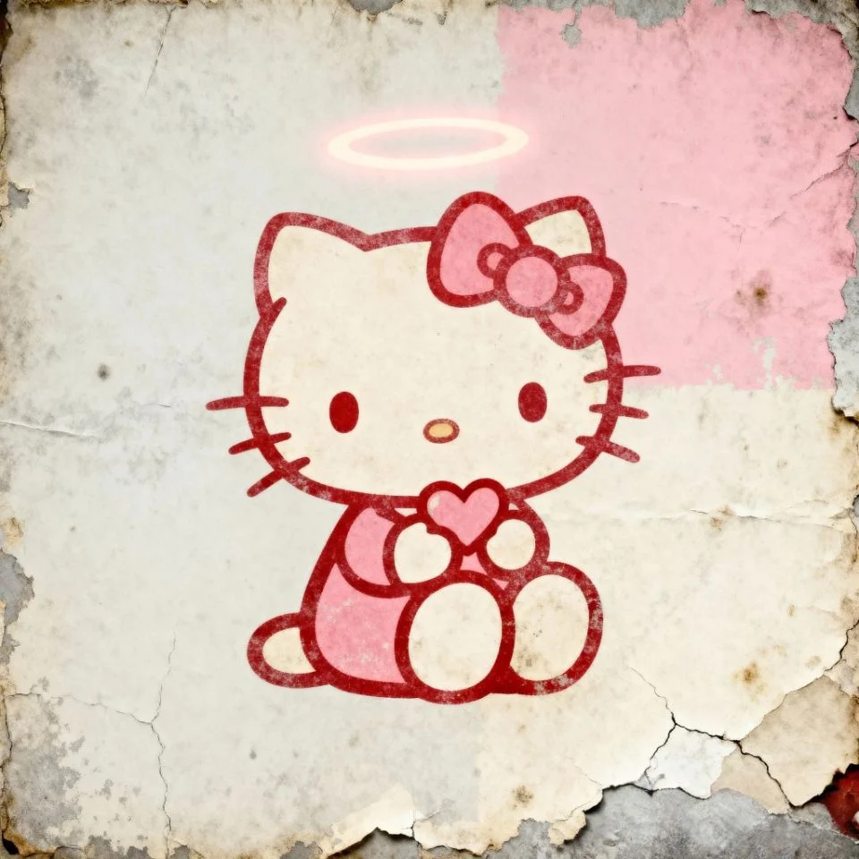 hello-kitty-grunge-vintage vintage Hello Kitty with faded texture and muted tones