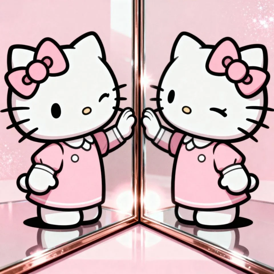 hello-kitty-matching-mirror mirror-style Hello Kitty PFP with pink reflection