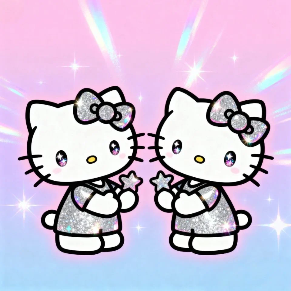 hello-kitty-matching-y2k sparkly Hello Kitty matching avatars with glitter overlay