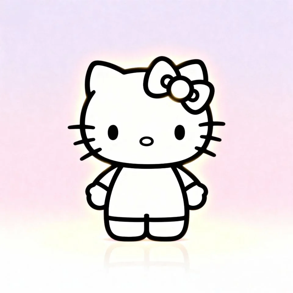 hello-kitty-minimal-glow Hello Kitty glowing softly on white pastel gradient