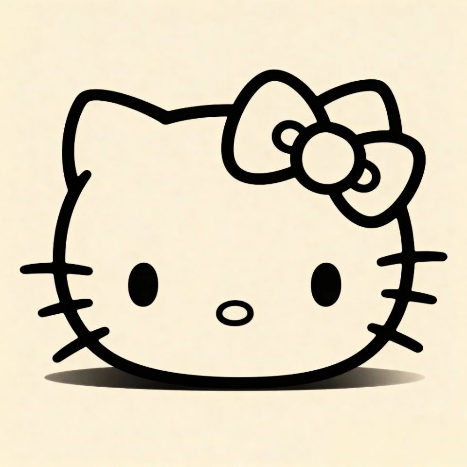 hello-kitty-minimal-outline line art Hello Kitty outline on beige background