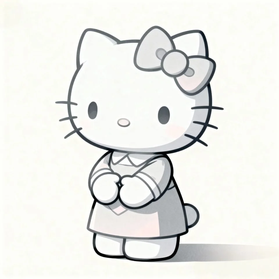 hello-kitty-minimal-soft soft white Hello Kitty drawing with light grey shadows