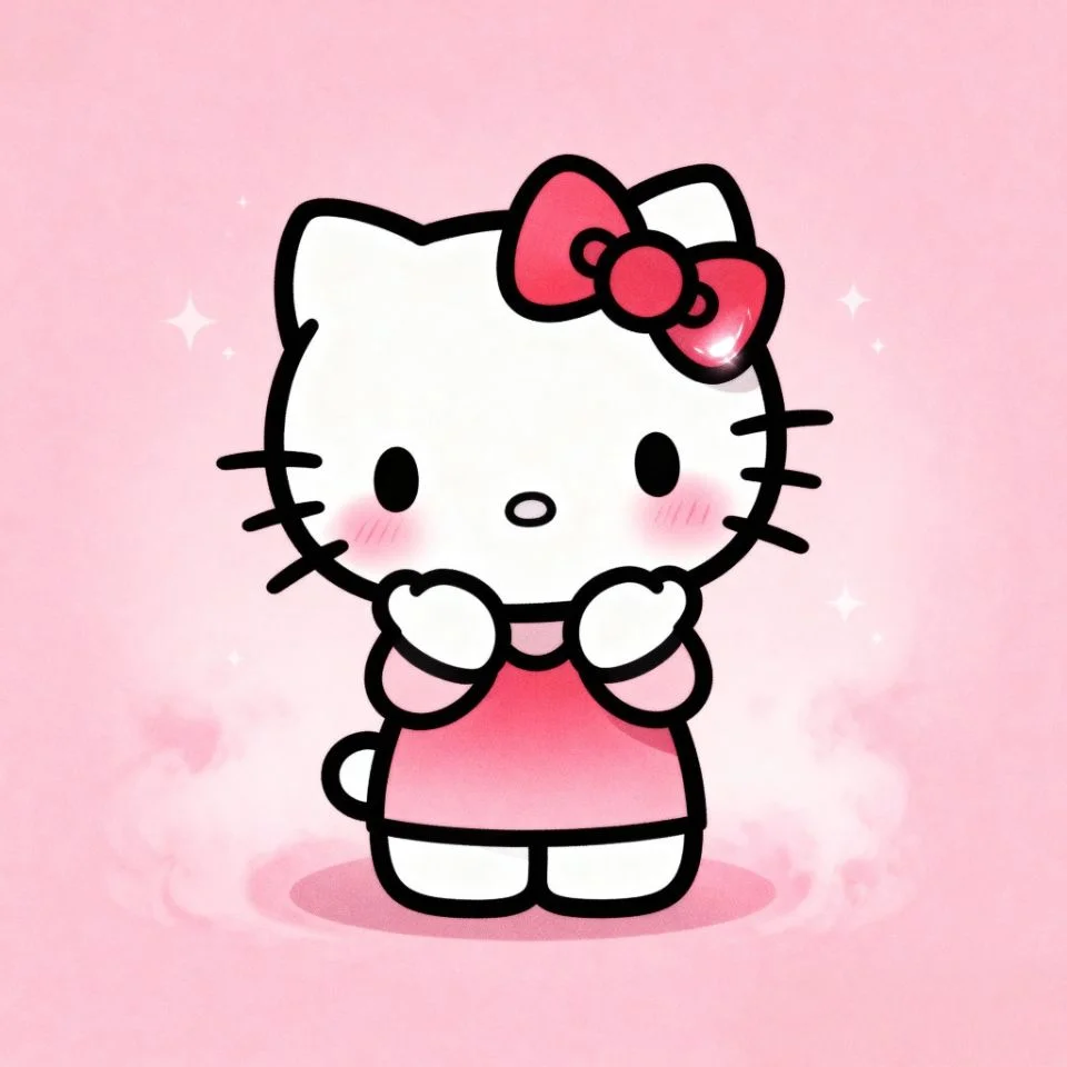 hello-kitty-pink-theme-blush Hello Kitty blushing with pastel pink background