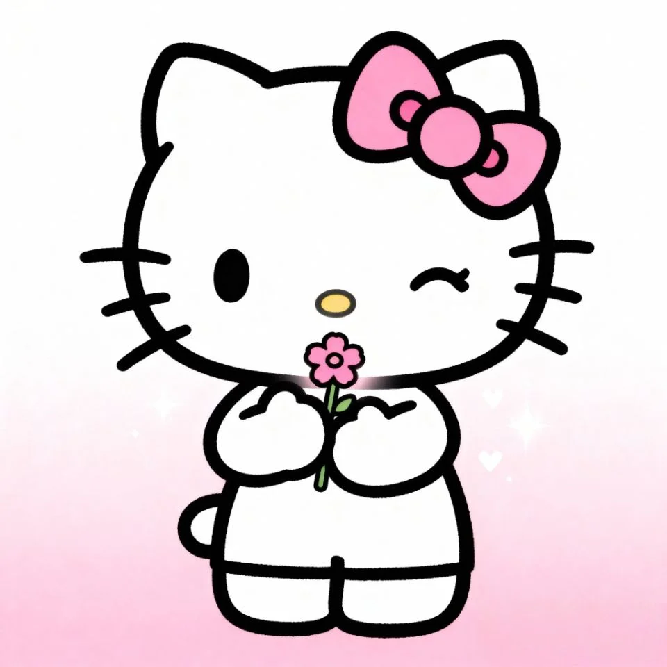 hello-kitty-pink-theme-flower Hello Kitty holding pink flower with white background
