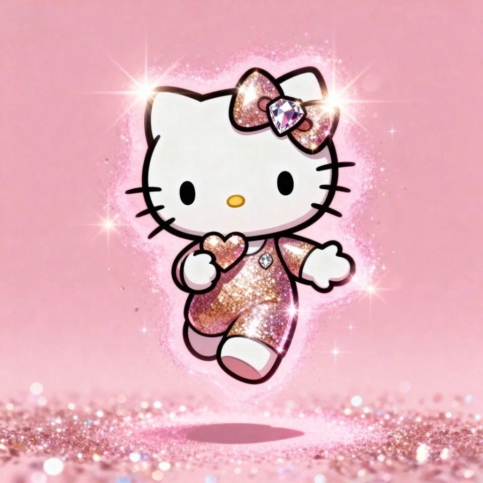 hello-kitty-pink-theme-glitter sparkly Hello Kitty edit with pink glitter background