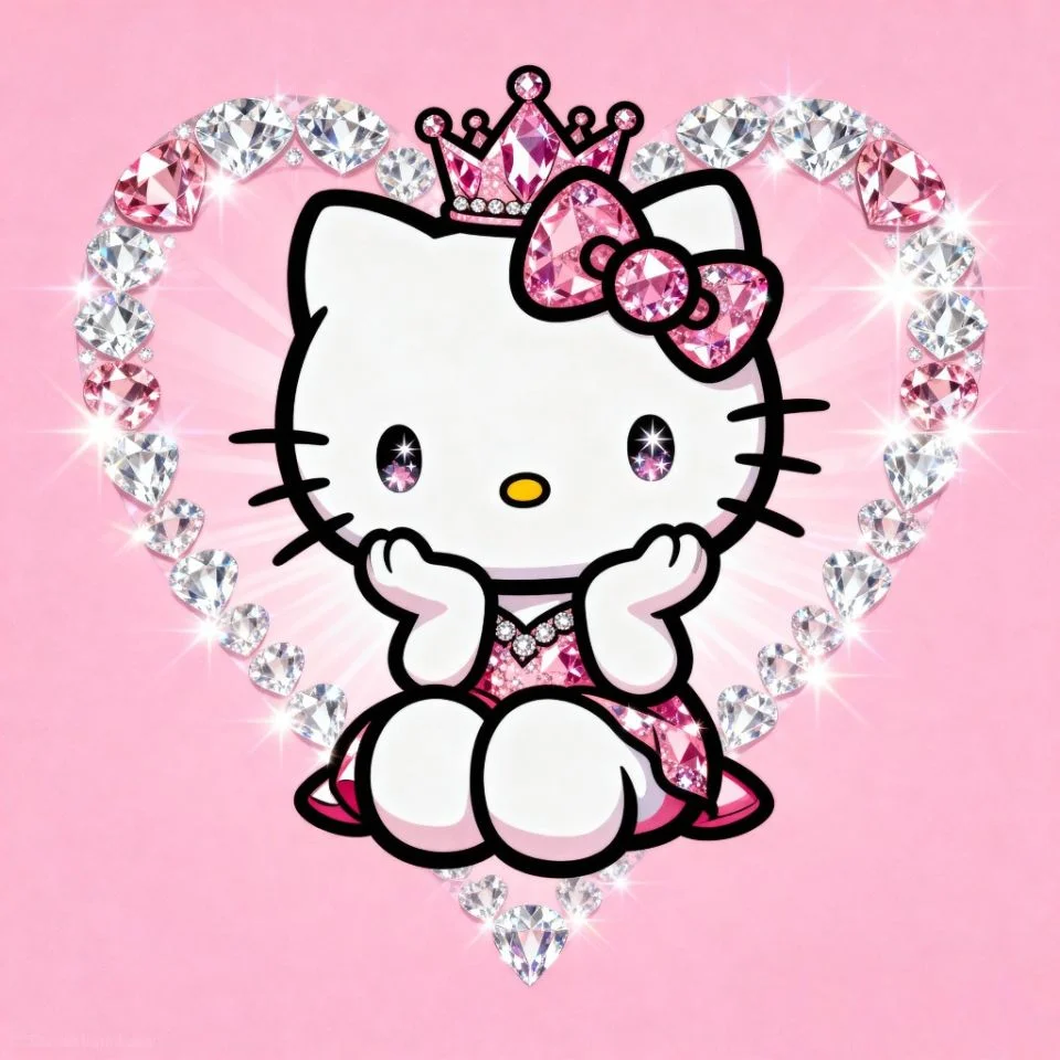 hello-kitty-y2k-pink-diamond Hello Kitty surrounded by pink diamond sparkle effect