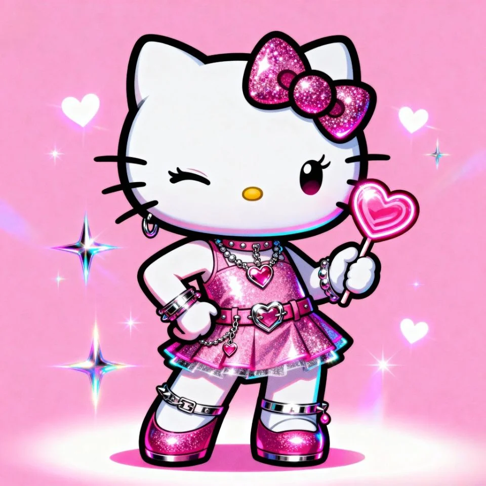 hello-kitty-y2k-sassy Hello Kitty edit with sassy Y2K attitude and glowing hearts