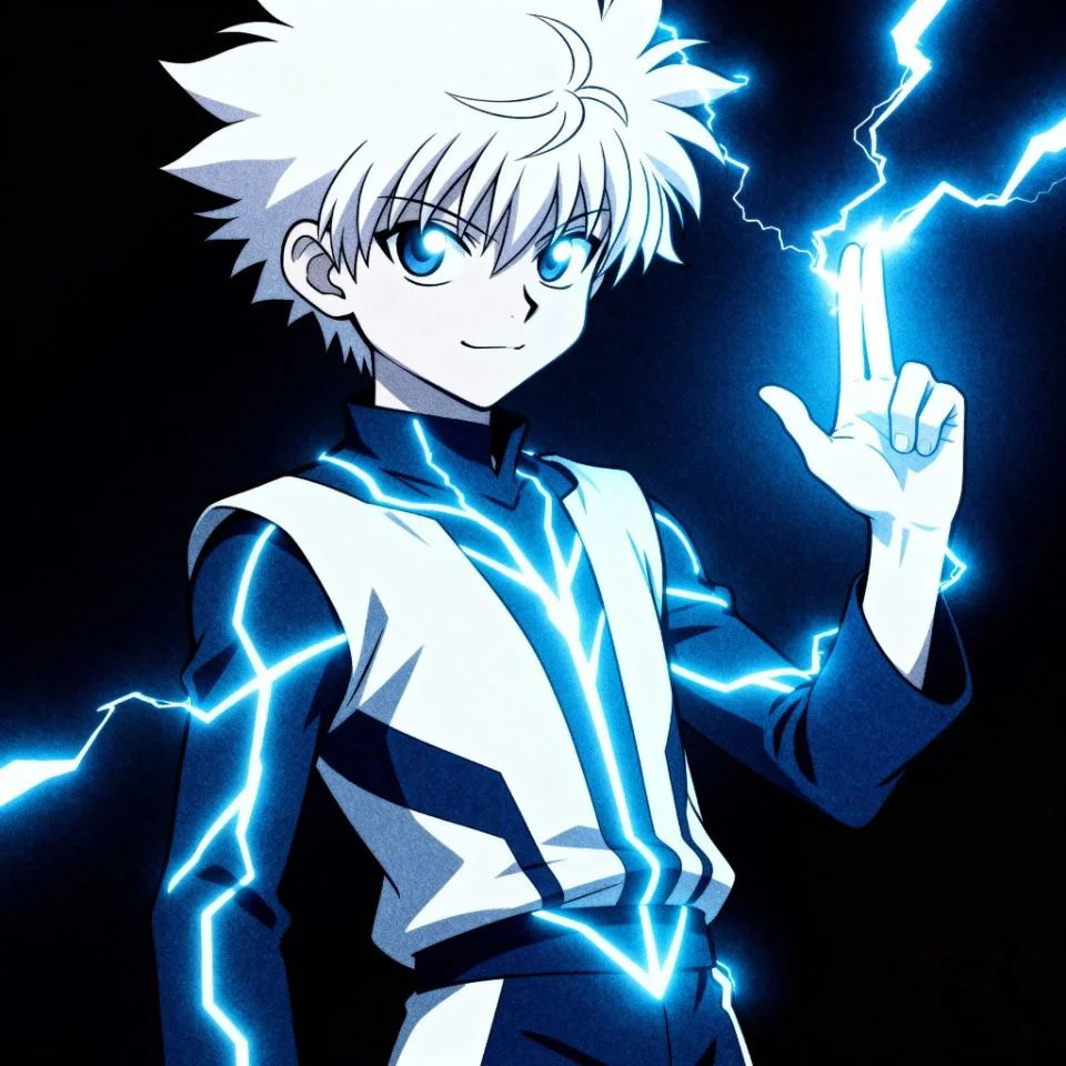 killua-lightning-pfp-anime Anime Killua lightning PFP with glowing eyes.