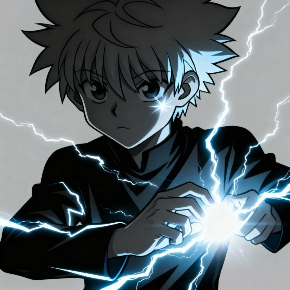 killua-lightning-pfp-aura Killua lightning PFP with glowing electric aura.