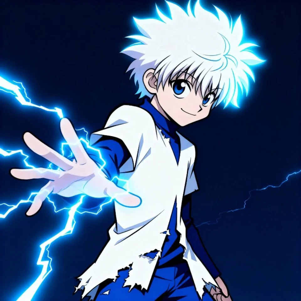 killua-lightning-pfp-blue-storm Killua PFP with blue storm and electric background.