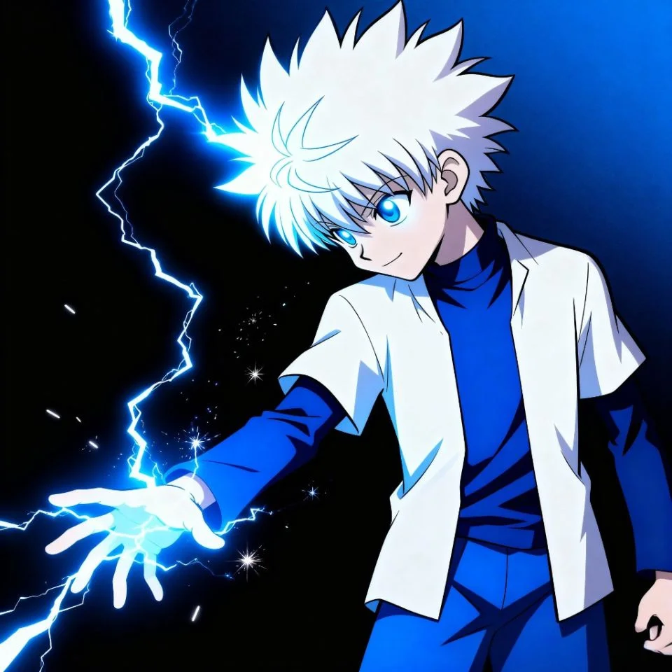 killua-lightning-pfp-electric Killua lightning PFP with blue electric sparks.
