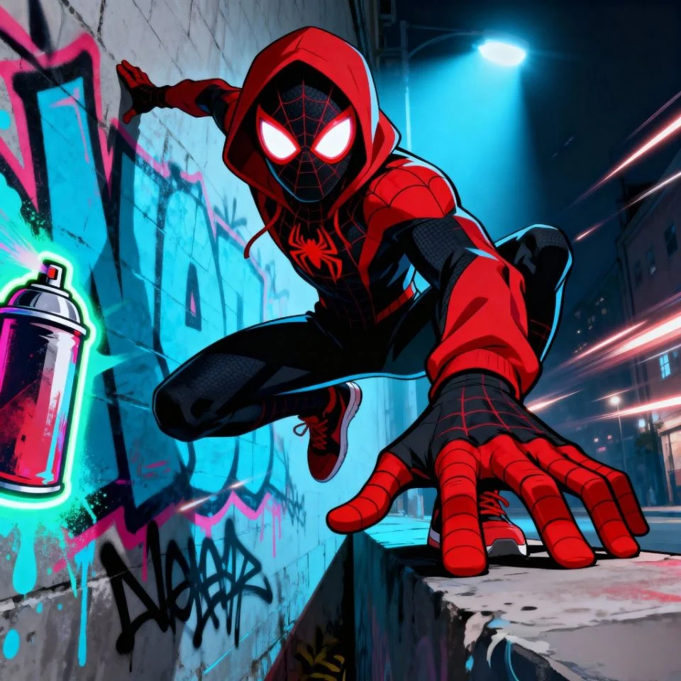 Miles Morales PFP with graffiti art background.