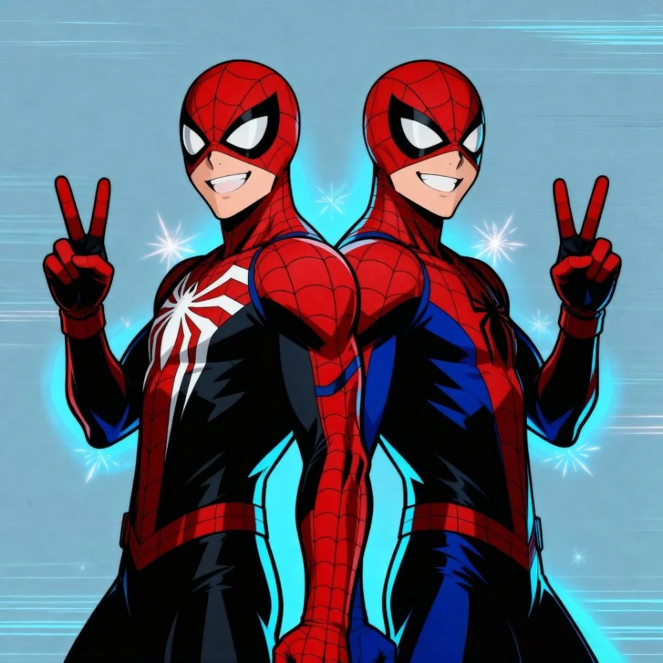 Friendly matching Spider-Man PFPs with peace signs.