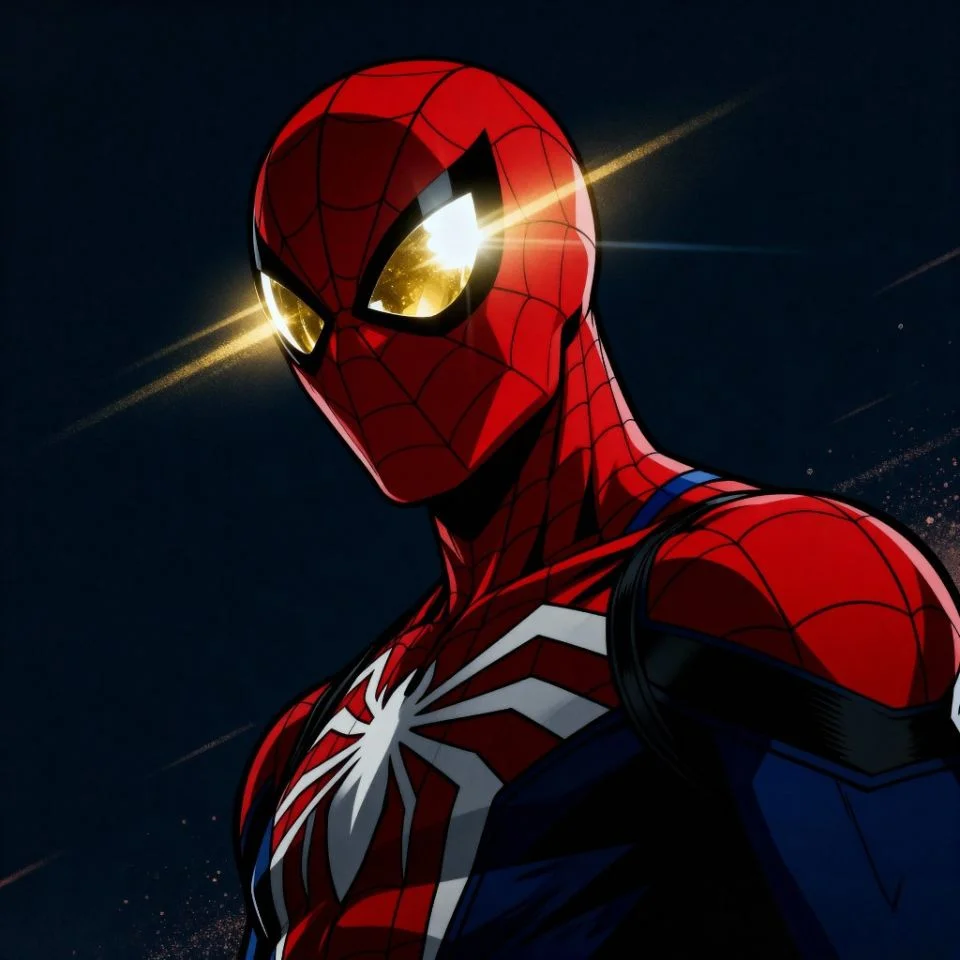 4K Spider-Man PFP movie-style portrait with lens flare.