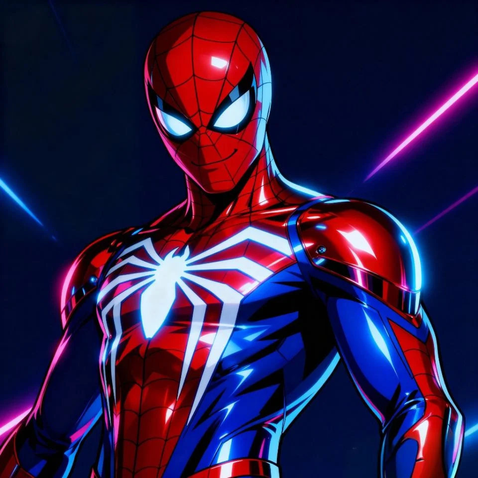 Y2K Spider-Man PFP in metallic blue-red color scheme.